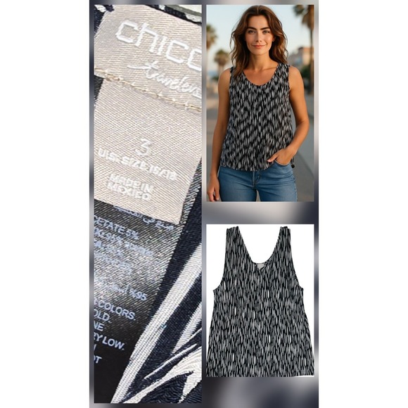 Chicos Travelers‎ slinky Boxy Tank Top Womens Size XLarge 3 Geometric Sleeveless - Picture 1 of 6